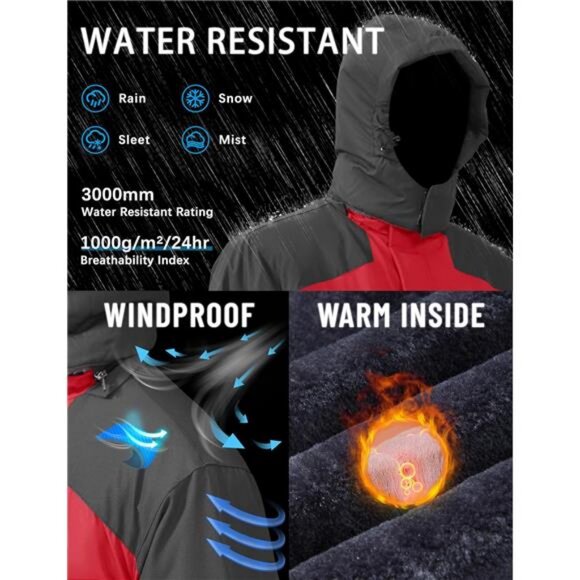 Winter Jacket Men's Water-Resistant Fleece Jacket Snow Ski Jacket - Picture 3 of 7